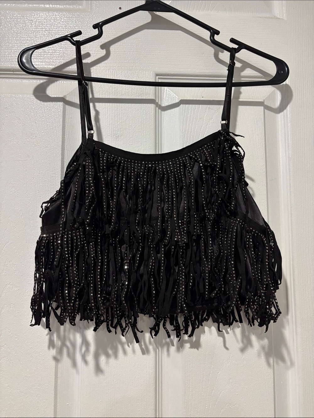 Fringed Sequin Nashville Black Crop Top - Picture 5 of 5